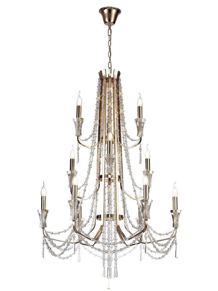 Diyas IL31755 Armand 12 Light Three Tier French Gold Crystal Chandelier