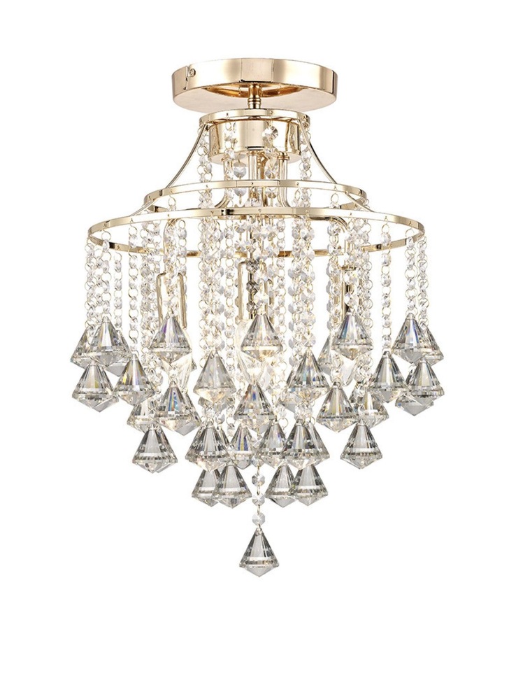 Diyas Inina IL32770 French Gold 4 Light Semi Flush Crystal Ceiling Light