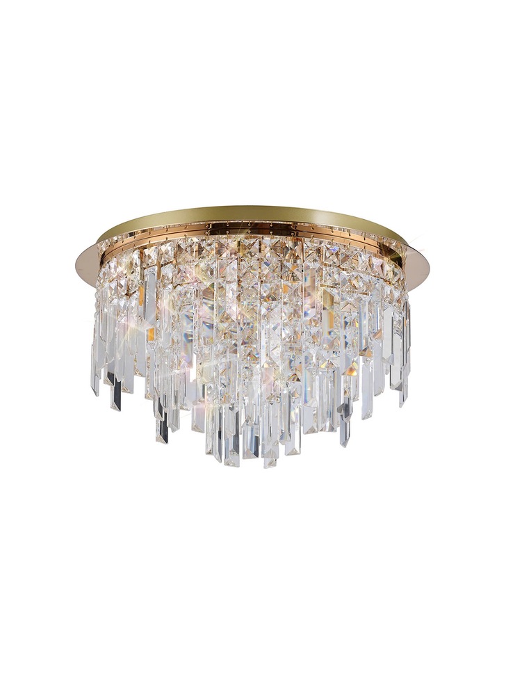 Diyas Maddison French Gold 6 Light Round Flush Crystal Ceiling Light - IL31811