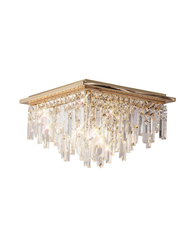 Diyas Maddison French Gold 6 Light Square Flush Crystal Ceiling Light - IL31812