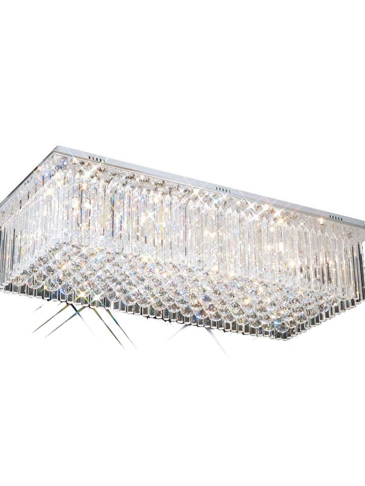 Francesca Extra Large Polished Chrome 10 Light Rectangular Flush Crystal Ceiling Light