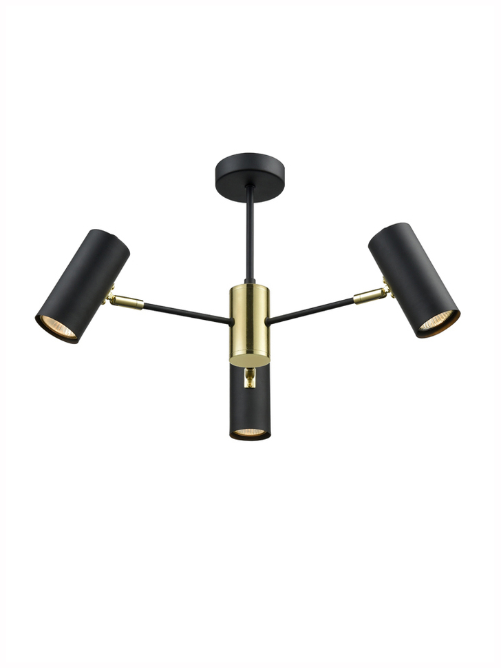 Franklite Aspect Black And Gold 3 Light Semi-Flush Spotlight