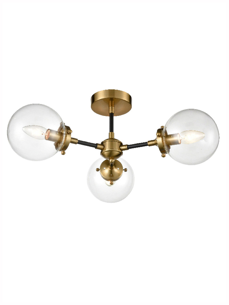 Franklite Attraction Antique Gold Finish 3 Light Flush Ceiling Light