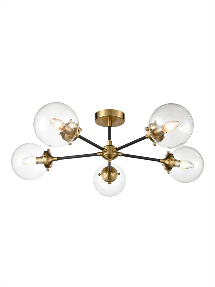 Franklite Attraction Antique Gold Finish 5 Light Flush Ceiling Light