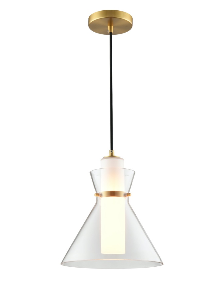 Franklite Bliss Single Pendant In Aged Brass With Clear Pyramid Glass & Frosted Inner Glass