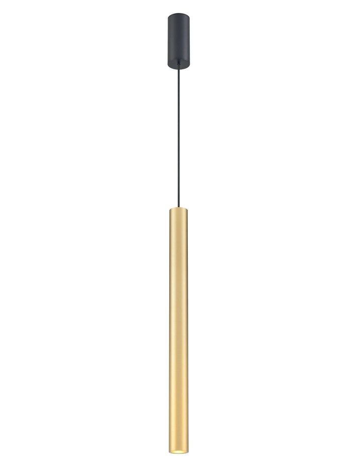 Franklite Chime Slim Cylindrical LED Single Pendant In Brushed Brass - 3000K