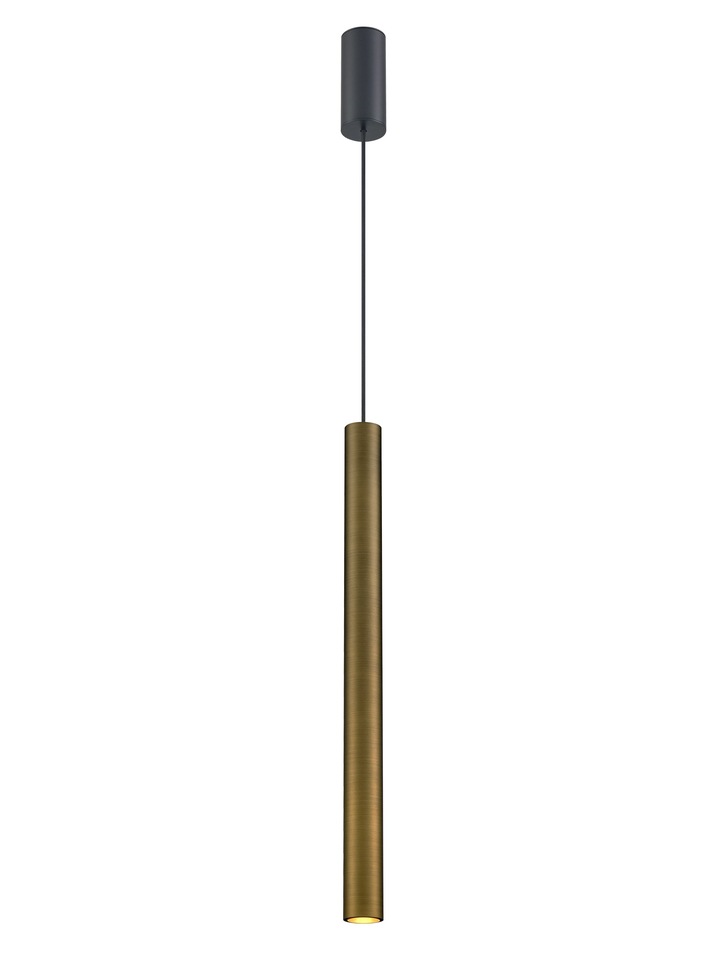 Franklite Chime Slim Cylindrical LED Single Pendant In Brushed Bronze - 3000K