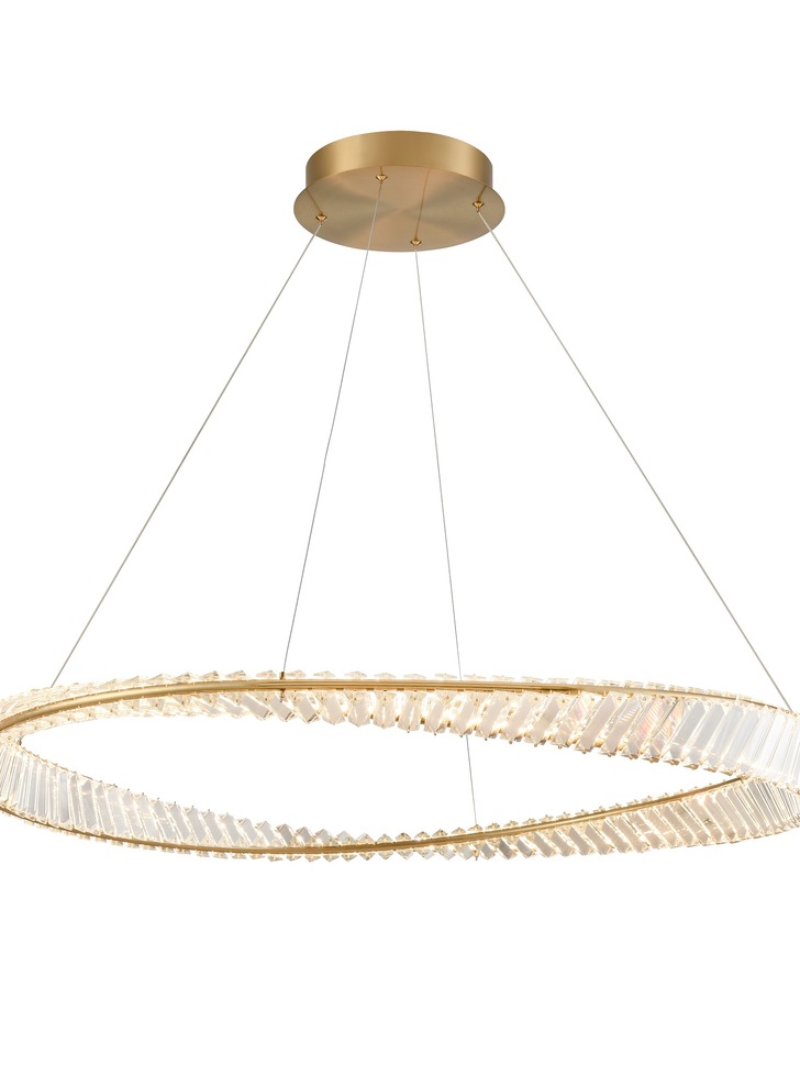 Franklite Cleopatra Large Round Twisted Pendant In Aged Brass With Rectangular Crystals - 3000K