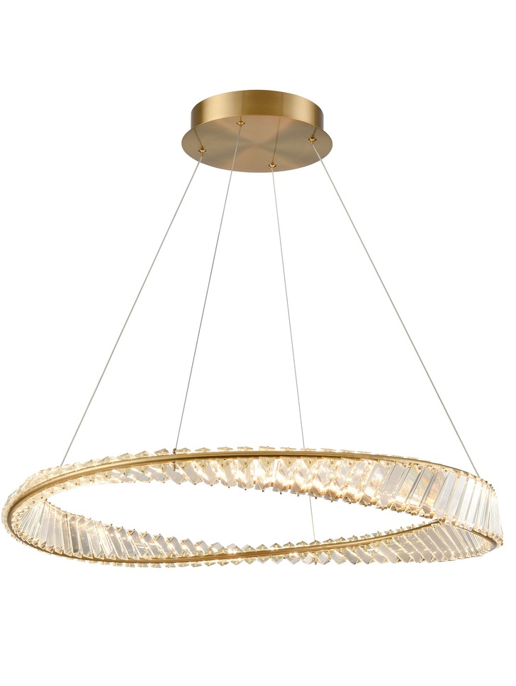 Franklite Cleopatra Medium Round Twisted Pendant In Aged Brass With Rectangular Crystals - 3000K