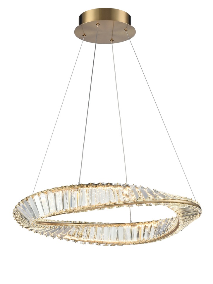 Franklite Cleopatra Small Round Twisted Pendant In Aged Brass With Rectangular Crystals - 3000K