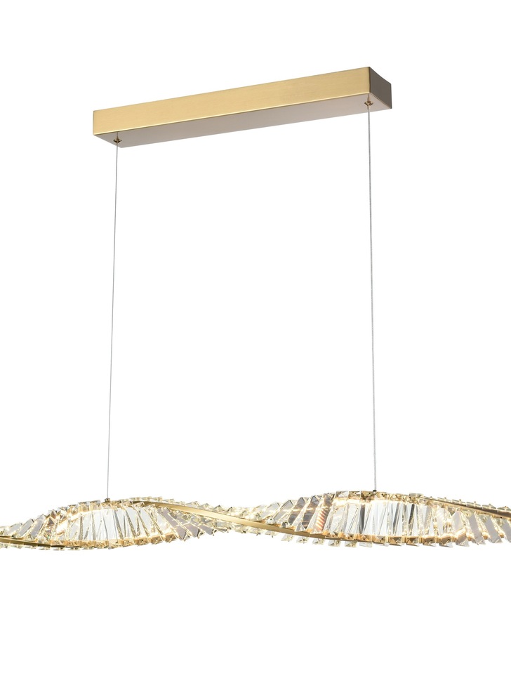 Franklite Cleopatra Twisted Linear Bar Pendant In Aged Brass With Rectangular Crystals - 3000K