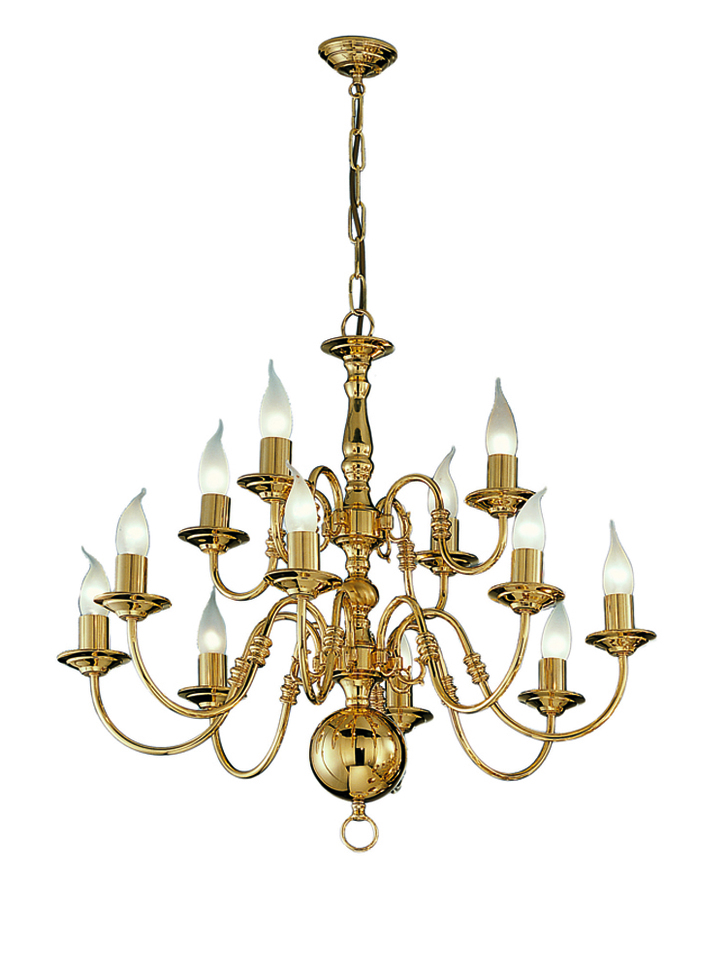 Franklite Delft Polished Brass 12 Light Chandelier