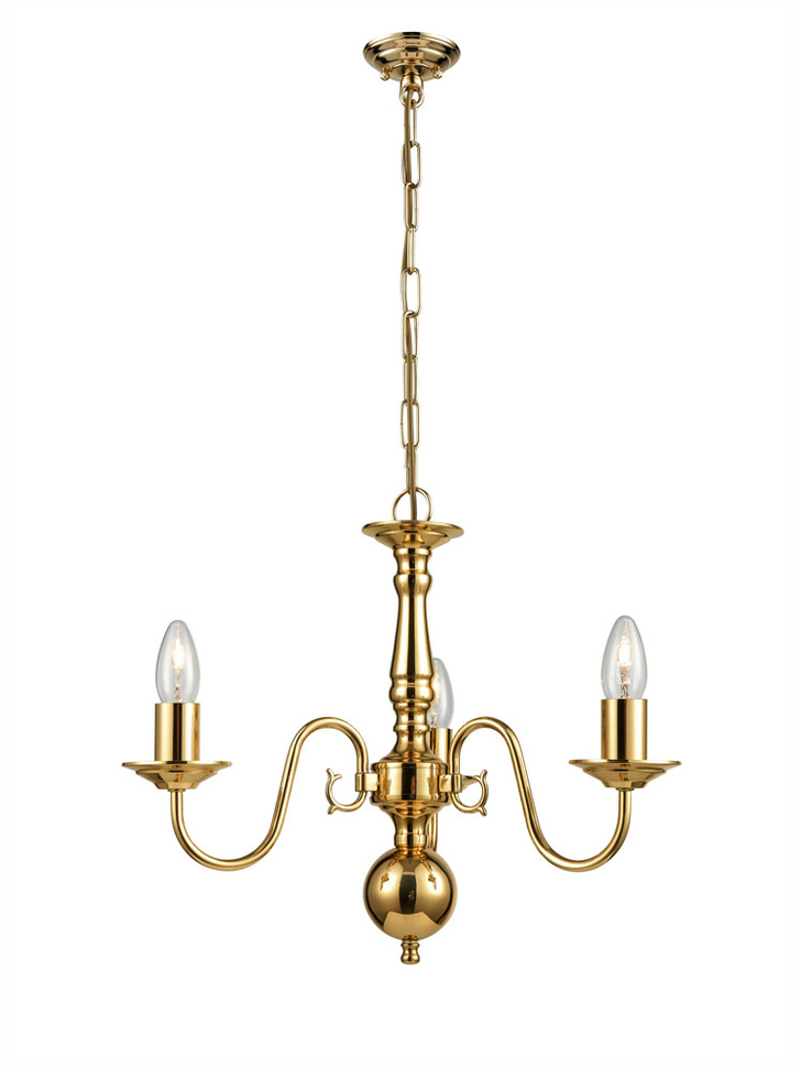 Franklite Delft Polished Brass 3 Light Chandelier