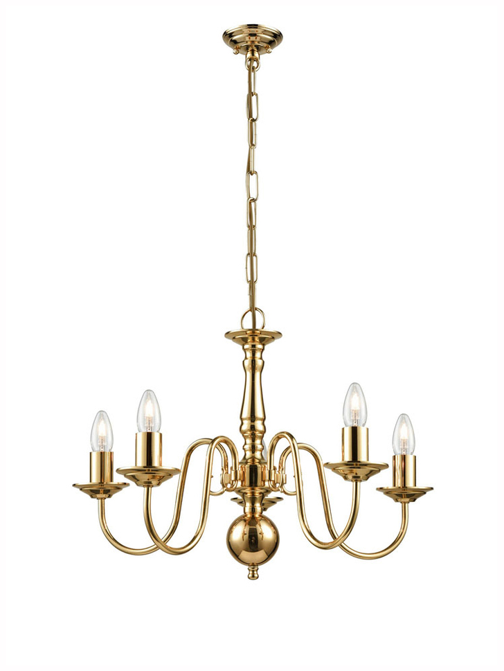 Franklite Delft Polished Brass 5 Light Chandelier