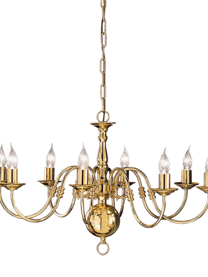 Franklite Delft Polished Brass 8 Light Chandelier