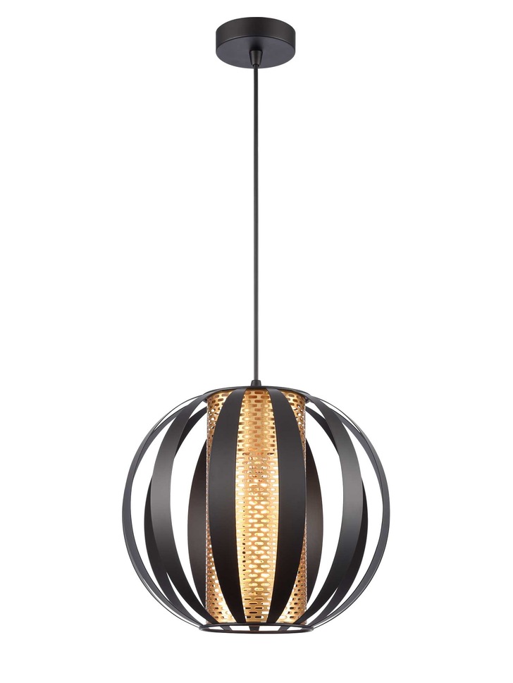 Franklite Flare Medium Single Pendant In Matt Black With Gold Honeycomb Cylindrical Inner