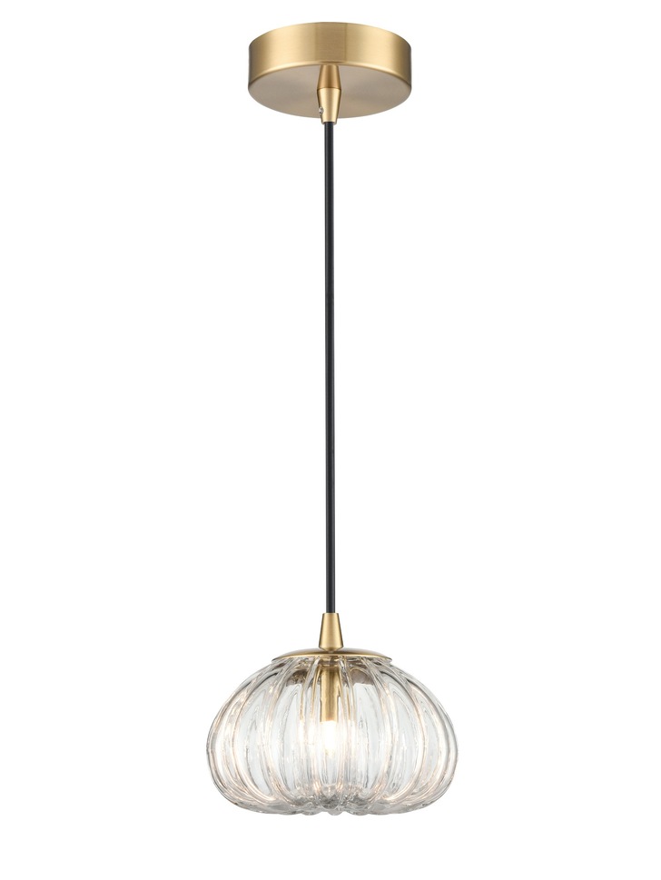 Franklite Harvest Single Pendant In Aged Brass With Clear Ribbed Glass