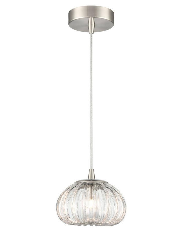 Franklite Harvest Single Pendant In Satin Nickel With Clear Ribbed Glass