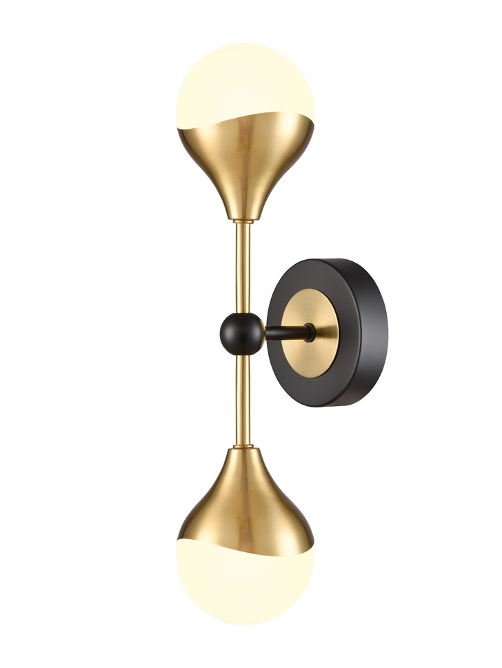 Franklite Nexus Double Wall Light In Matt Black & Aged Brass With Opal Glass