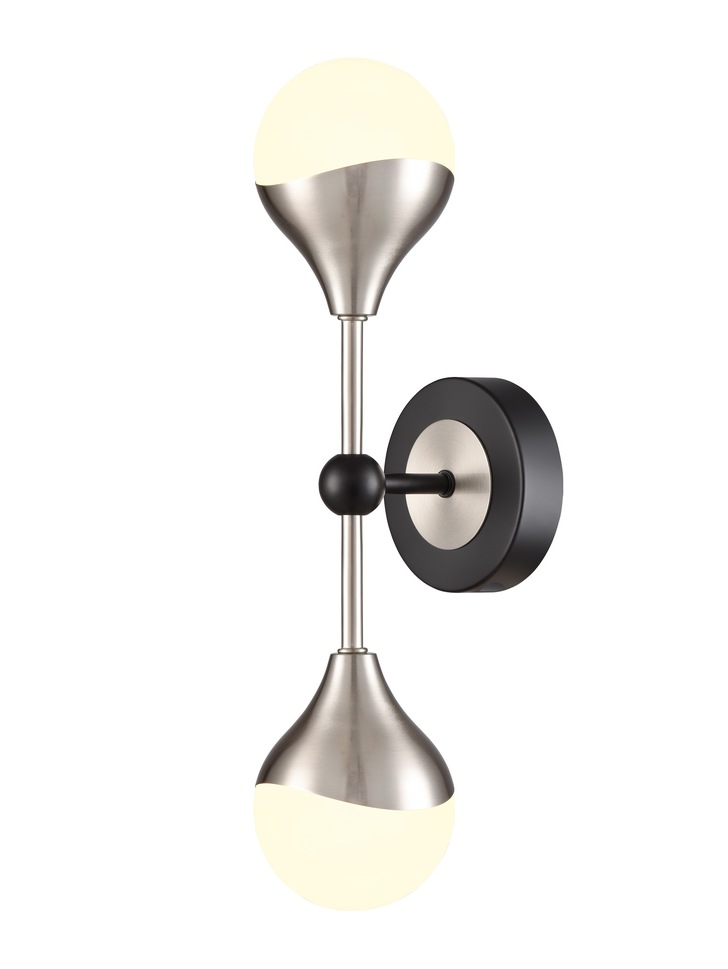 Franklite Nexus Double Wall Light In Matt Black & Satin Nickel With Opal Glass