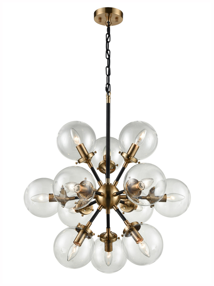 Franklite Reaction Antique Gold Finish 12 Light Pendant Light Complete With Clear Glass