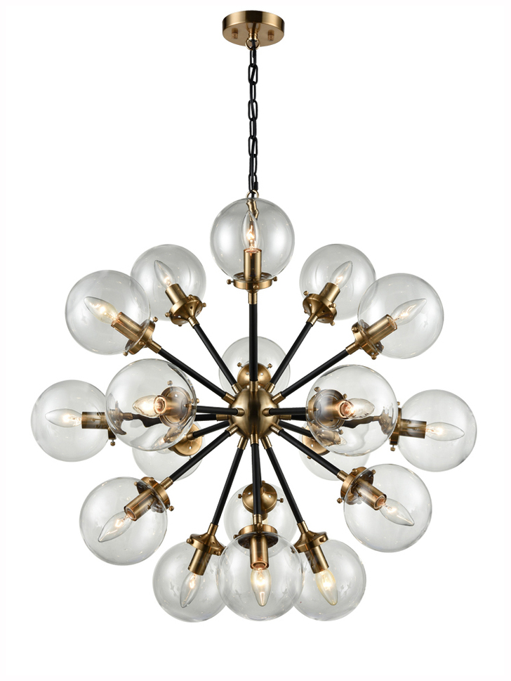 Franklite Reaction Antique Gold Finish 18 Light Pendant Light Complete With Clear Glass