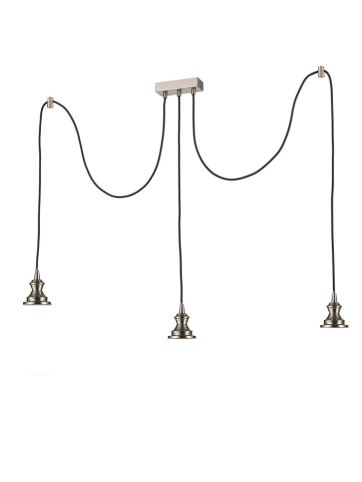 Franklite Refract Satin Nickel Finish 3 Light Kitchen Island Adjustable Spreader With Ceiling Hooks