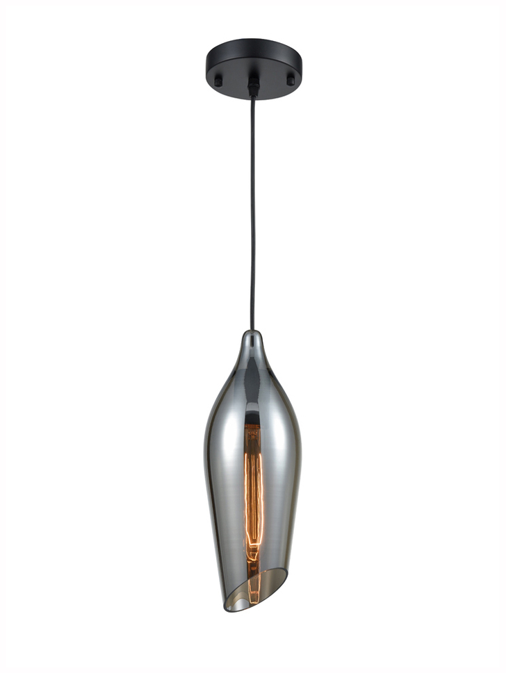 Franklite Taper Smoke Glass Single Pendant Complete With Black Suspension