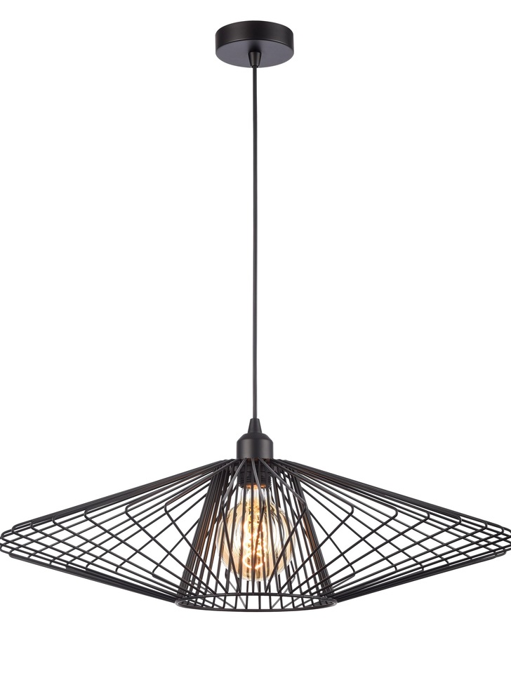 Franklite Thatch Large Single Open Metalwork Pendant In Matt Black