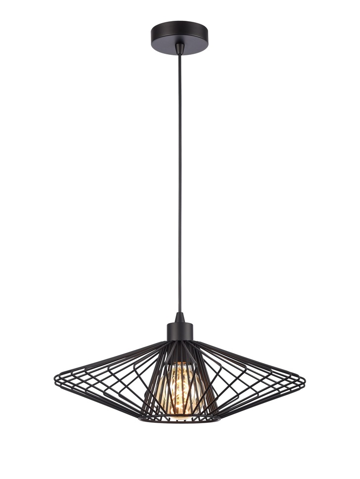 Franklite Thatch Small Single Open Metalwork Pendant In Matt Black