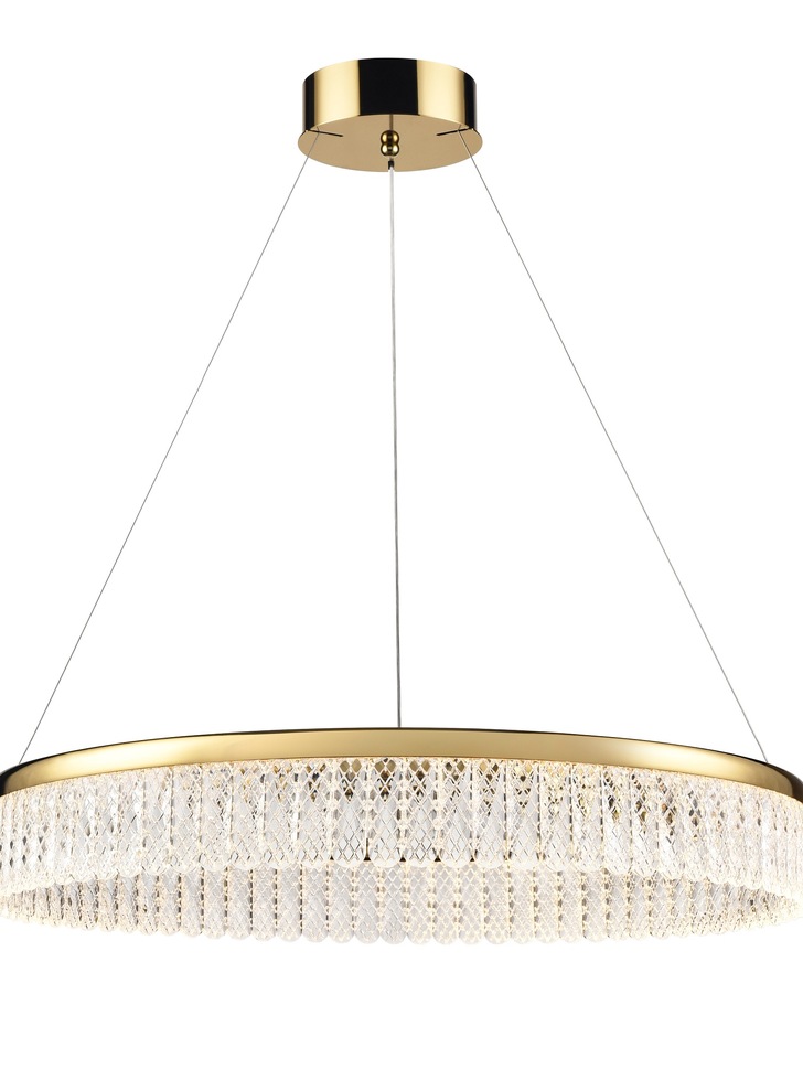 Franklite Victoria Large Round Led Pendant In Gold With Detailed Crystal Glasses - 3000K