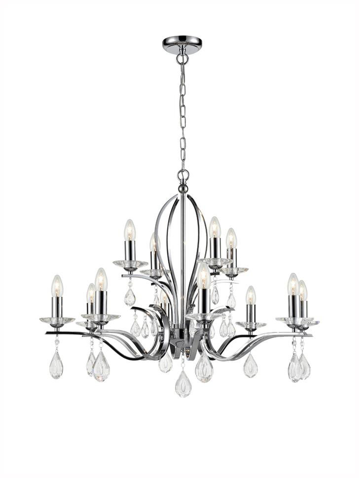 Franklite Willow Two-Tier Polished Chrome 12 Crystal Chandelier