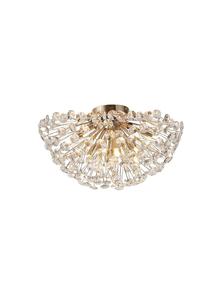 Idolite Alborz French Gold 11 Light Large Flush Crystal Ceiling Light