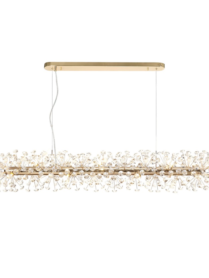 Idolite Alborz French Gold 14 Light Crystal Linear Bar Pendant