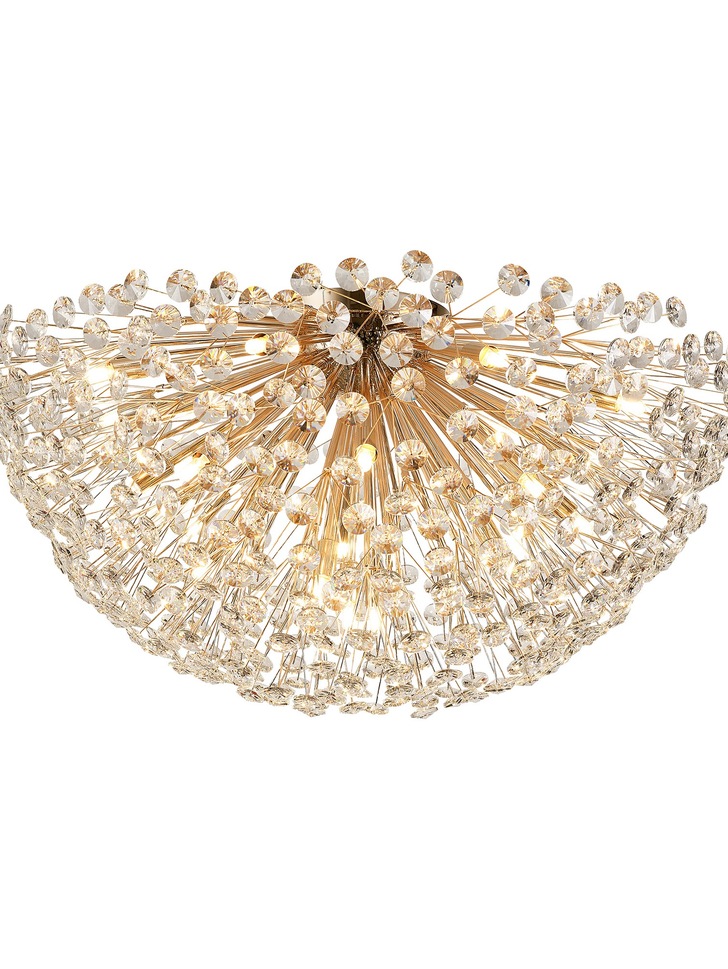 Idolite Alborz French Gold 21 Light Extra Large Flush Crystal Ceiling Light