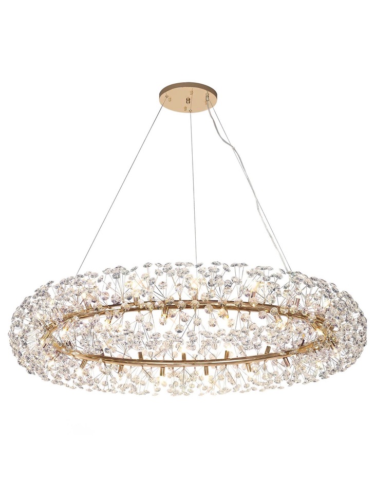 Idolite Alborz French Gold 36 Light Round Crystal Pendant Light