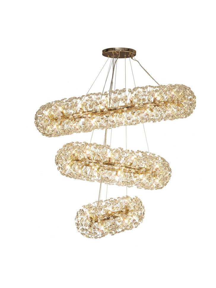 Idolite Alborz French Gold 74 Light 3 Tier Crystal Pendant Light