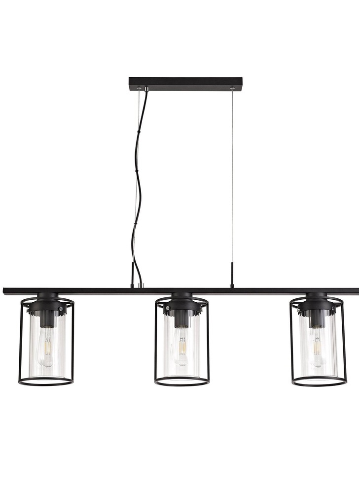 Idolite Aravalli Black Finish 3 Light Linear Bar Pendant Complete With Clear Glass