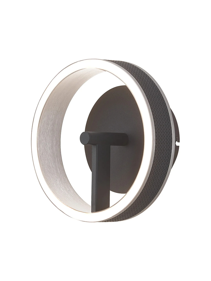 Idolite Aster Black Faux Leather/Brushed Antique Silver Round Led Wall Light With Remote Control - Tuneable White 3000-6000K