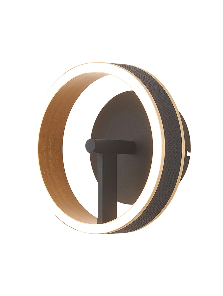 Idolite Aster Black Faux Leather/Brushed Gold Round Led Wall Light With Remote Control - Tuneable White 3000-6000K