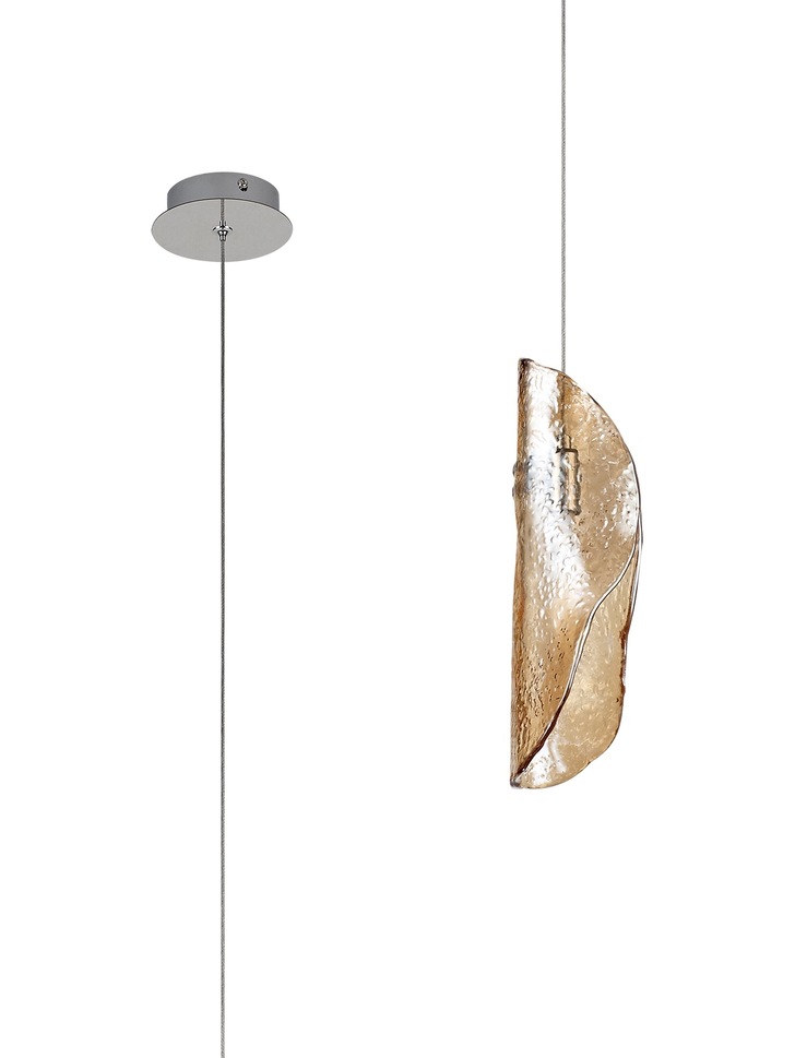 Idolite Bangeta Polished Chrome Single Pendant Light Complete With Amber Glass