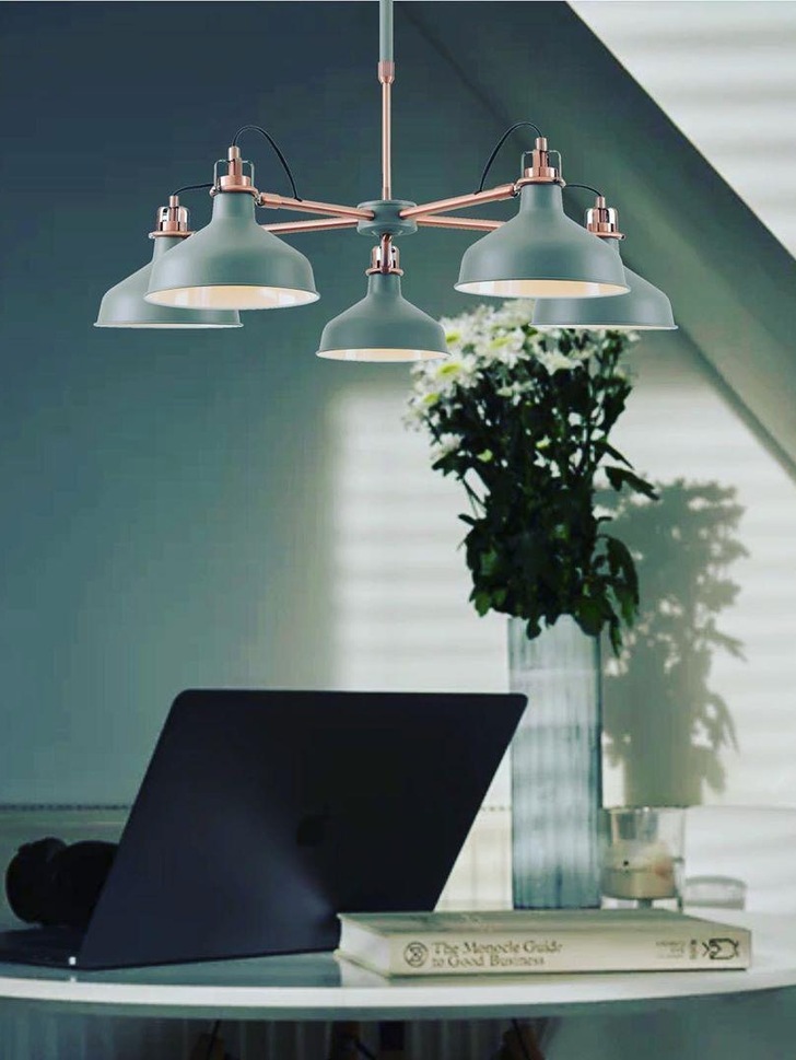 Idolite Blackwall Sand Grey/Copper Large 5 Light Pendant