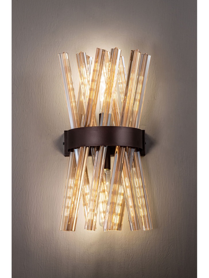 Idolite Burns Bronze Oxide Large 2 Light Wall Light Complete With Champagne Glass Rods