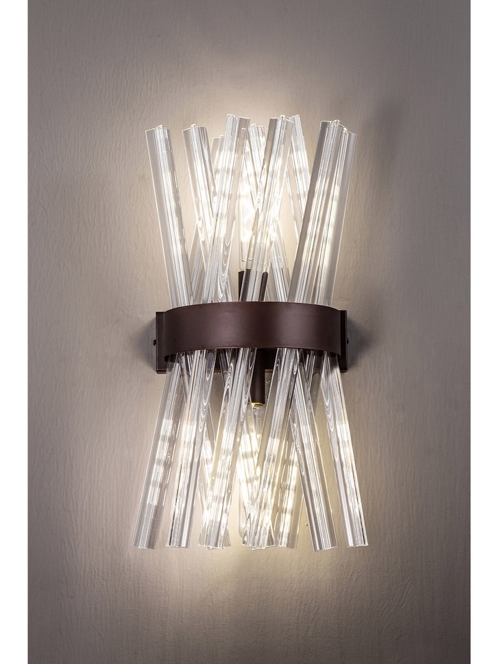 Idolite Burns Bronze Oxide Large 2 Light Wall Light Complete With Clear Glass Rods