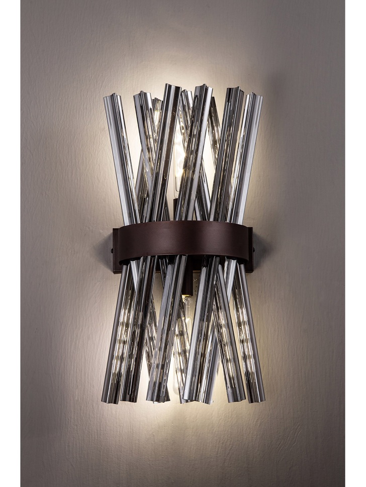 Idolite Burns Bronze Oxide Large 2 Light Wall Light Complete With Smoke Glass Rods