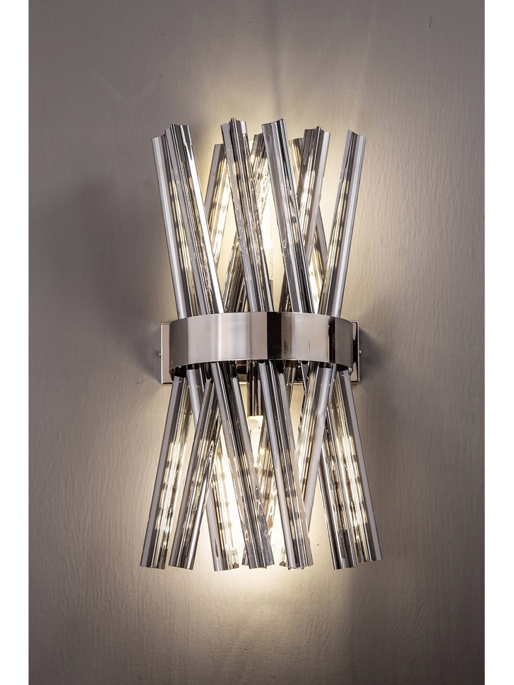 Idolite Burns Polished Nickel Large 2 Light Wall Light Complete With Smoke Glass Rods