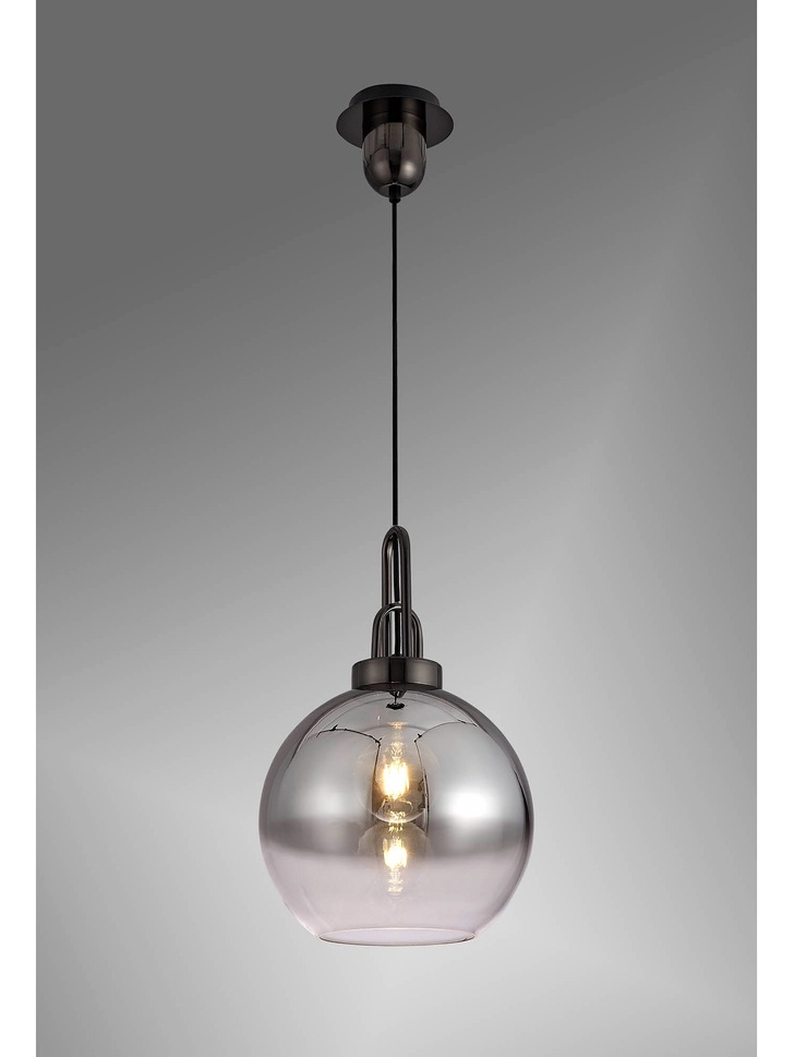 Idolite Camille Black Chrome Finish Single Pendant Light C/W Smoked/Clear Ombre Glass Globe