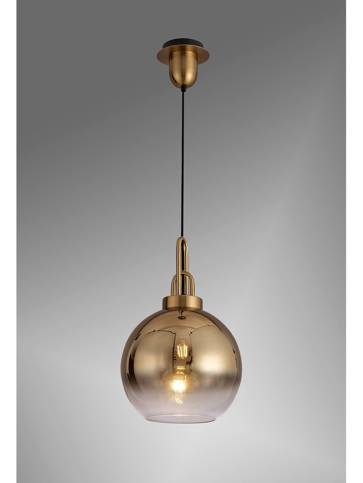 Idolite Camille Brass Gold Finish Single Pendant Light C/W Gold/Clear Ombre Glass Globe