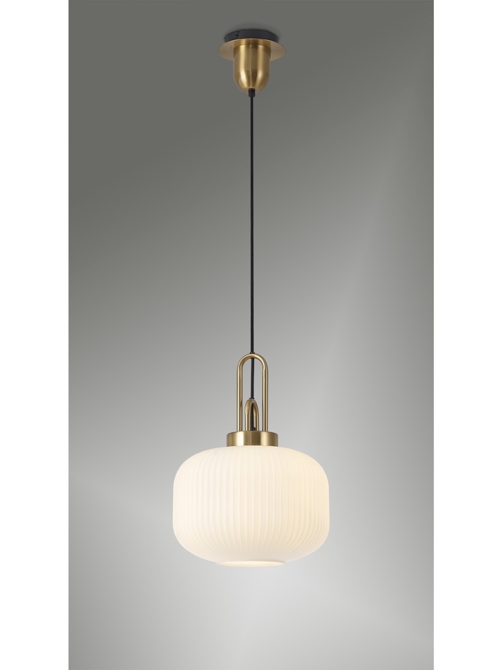 Idolite Camille Brass Gold Single Pendant Light With Opal Ribbed Glass