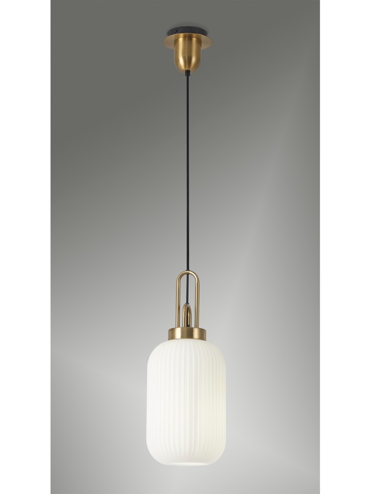 Idolite Camille Brass Gold Single Pendant Light With Opal Ribbed Glass